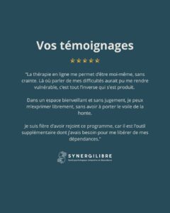 SynergiLibre, téléconsultations en psychologie, relation d'aide et hypnose pour les problèmes personnels, de couple, de santé mentale et de dépendance